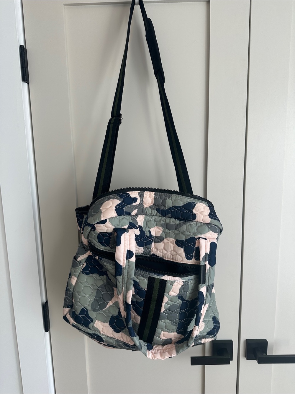 Quilted Camouflage Backpack in Pink, Gray & Navy